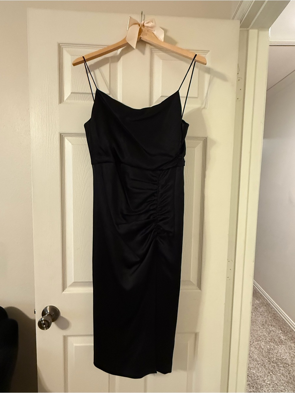 Alice + Olivia Black Cowl Neck Spaghetti Strap Midi Dress